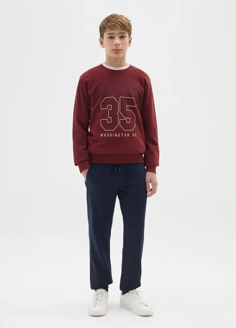 Pantaloni Jogger Da Ragazzo In Puro Cotone Blu Regular Fit, Bambino, Blu