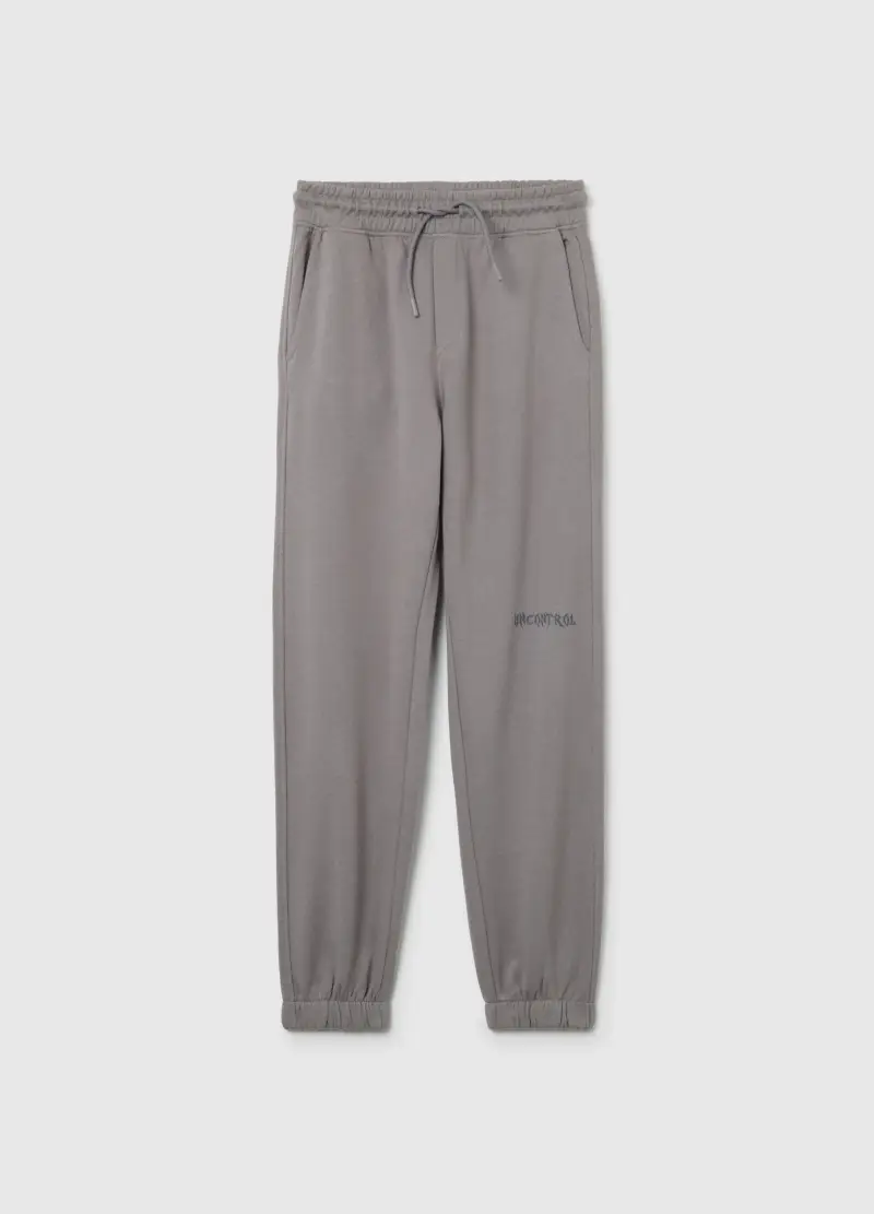 Pantaloni Jogger Da Ragazzo In Puro Cotone Grigi Regular Fit, Bambino, Grigio