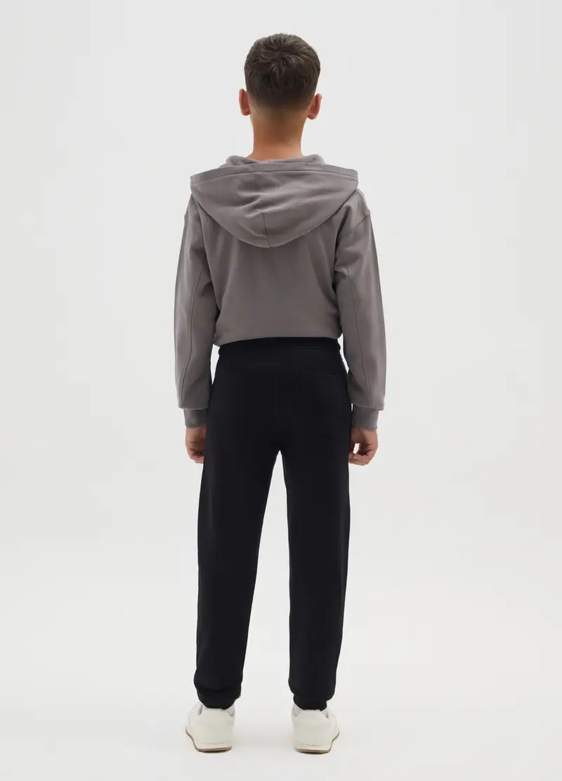 Pantaloni Jogger Da Ragazzo In Puro Cotone Nero Regular Fit, Bambino, Nero miniatura 2