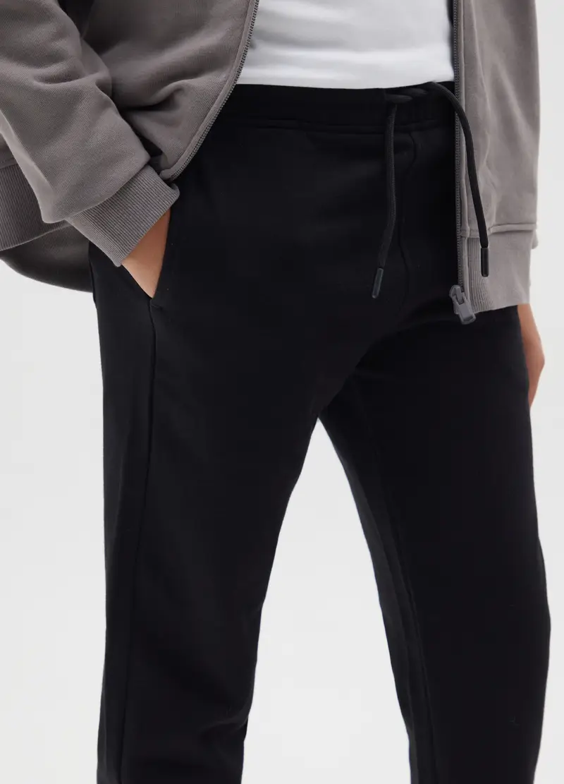 Pantaloni Jogger Da Ragazzo In Puro Cotone Nero Regular Fit, Bambino, Nero miniatura 3