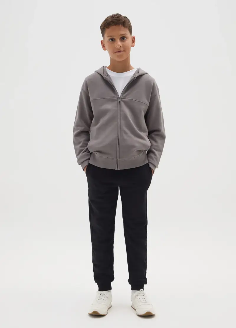 Pantaloni Jogger Da Ragazzo In Puro Cotone Nero Regular Fit, Bambino, Nero