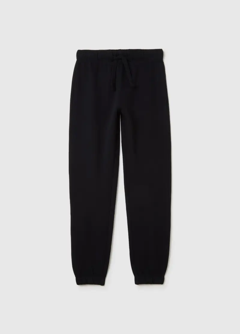 Pantaloni Jogger Da Ragazzo In Puro Cotone Nero Regular Fit, Bambino, Nero