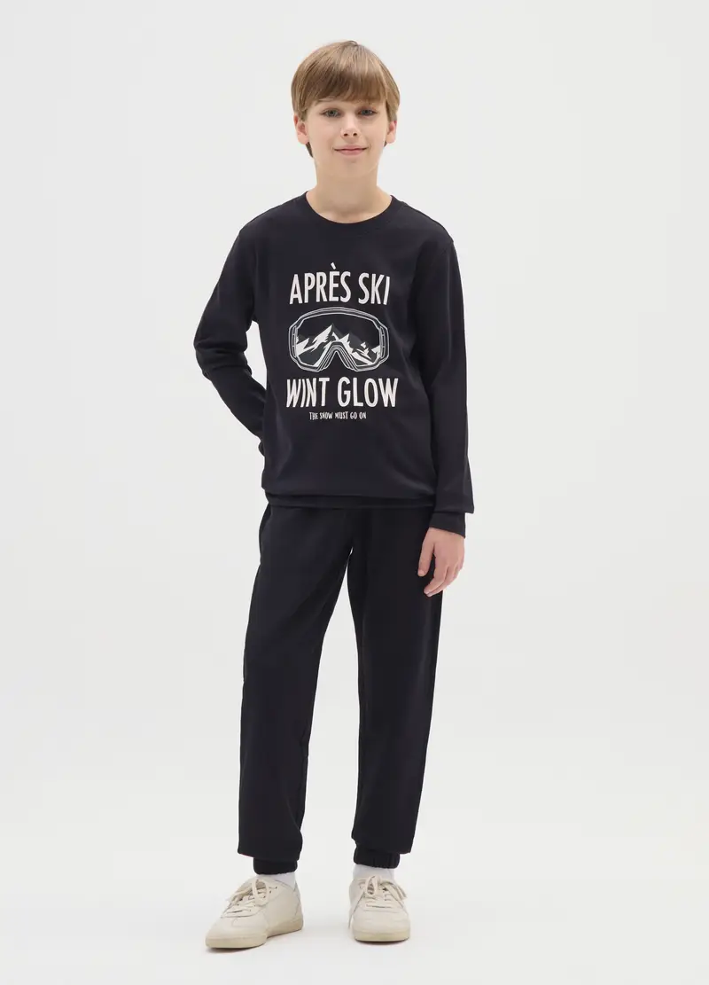 Ovs Kids Pantaloni Jogger Bambino Nero in Puro Cotone