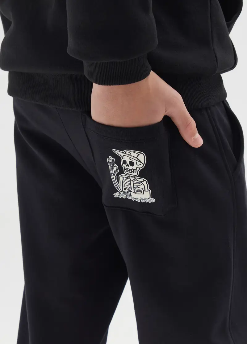 Pantaloni Jogger Da Ragazzo In Puro Cotone Nero Regular Fit, Bambino, Nero miniatura 3