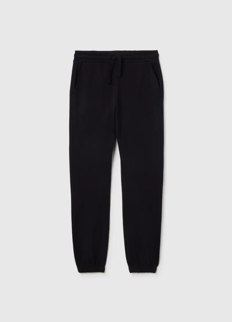 Pantaloni Jogger Da Ragazzo In Puro Cotone Nero Regular Fit, Bambino, Nero