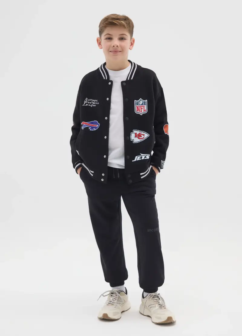 Pantaloni Jogger Da Ragazzo In Puro Cotone Nero Regular Fit, Bambino, Nero