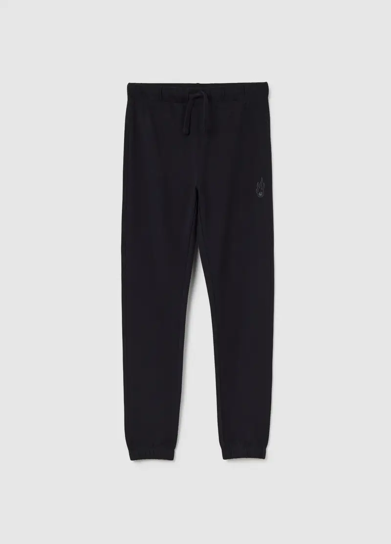 Pantaloni Jogger Da Ragazzo In Puro Cotone Nero Regular Fit, Bambino, Nero