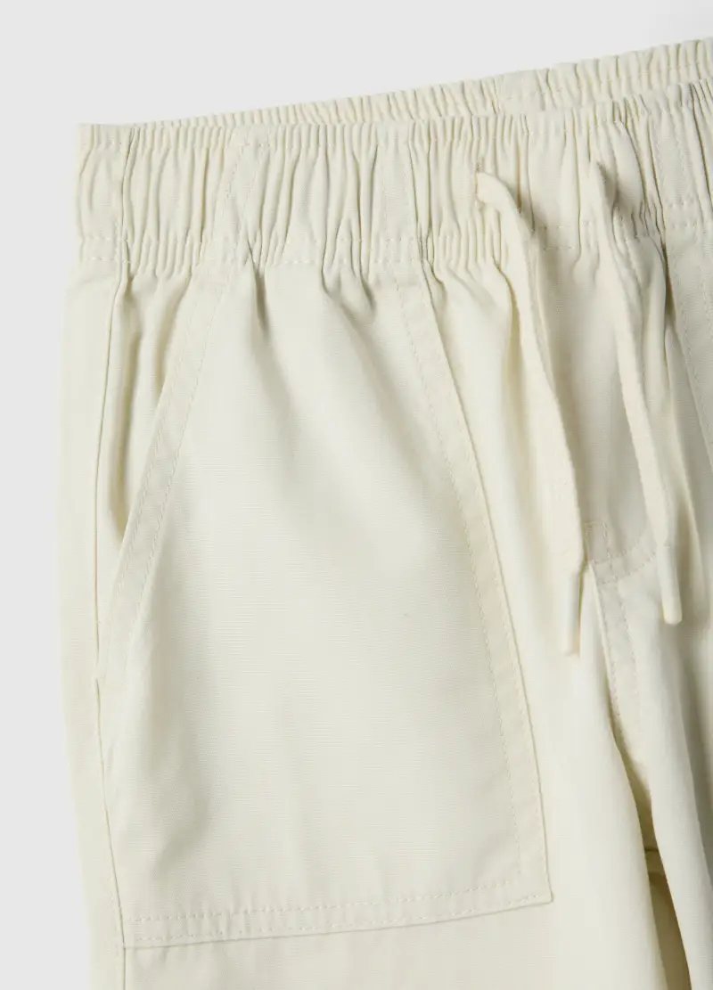 Pantaloni Jogger Dritti In Puro Cotone Beige Da Bambino, Beige miniatura 3