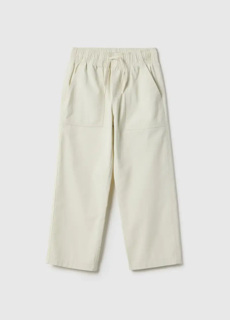 Pantaloni Jogger Dritti In Puro Cotone Beige Da Bambino, Beige