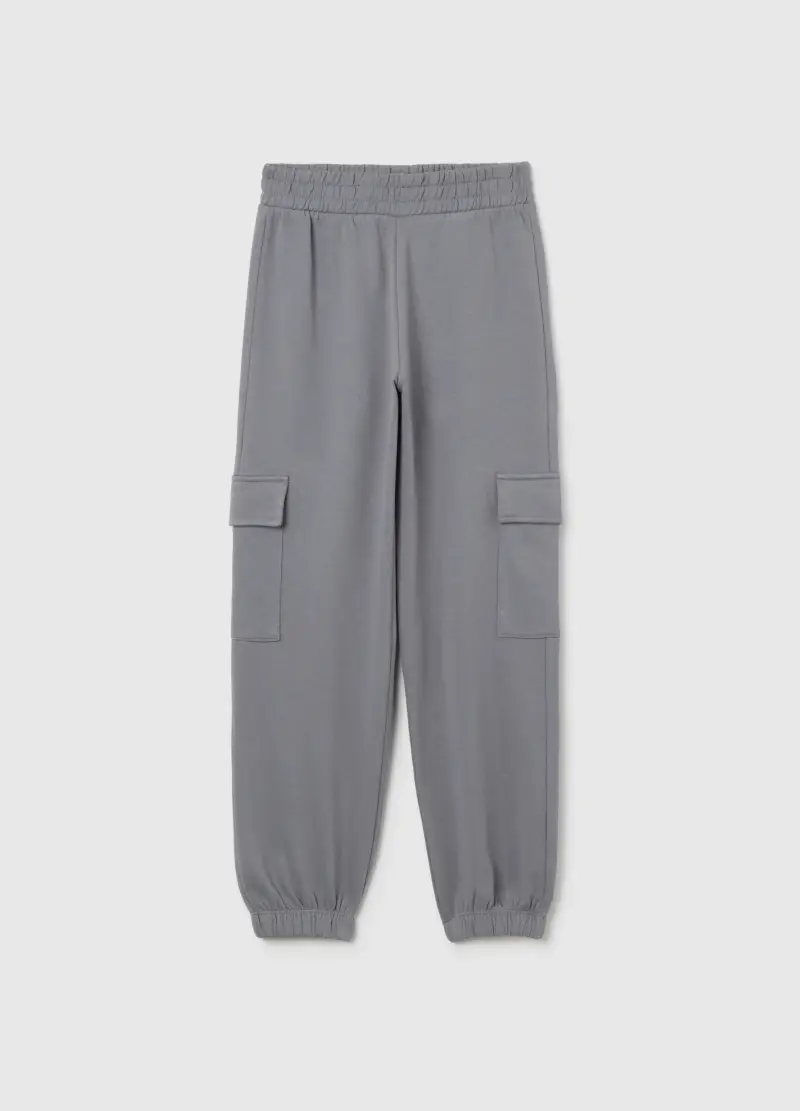 Pantaloni Jogger Grigi Da Ragazza In Puro Cotone Relaxed Fit, Bambina, Grigio