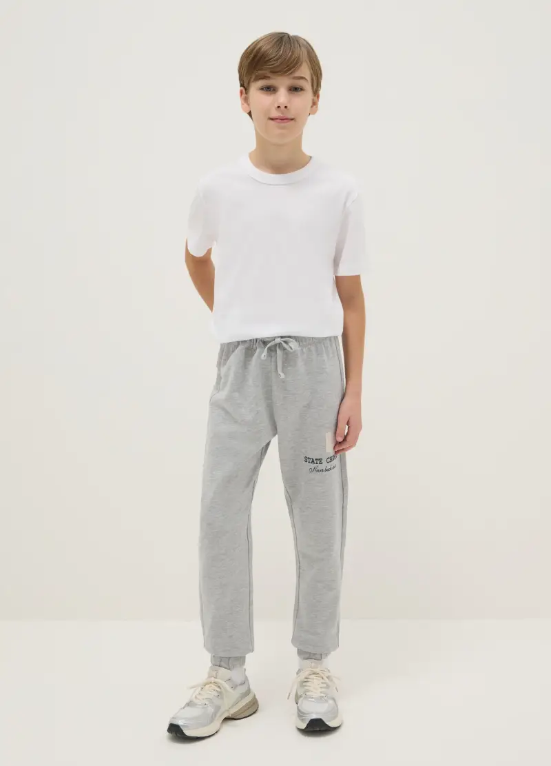Pantaloni Jogger Grigi Da Ragazzo In Puro Cotone Regular Fit, Bambino, Grigio