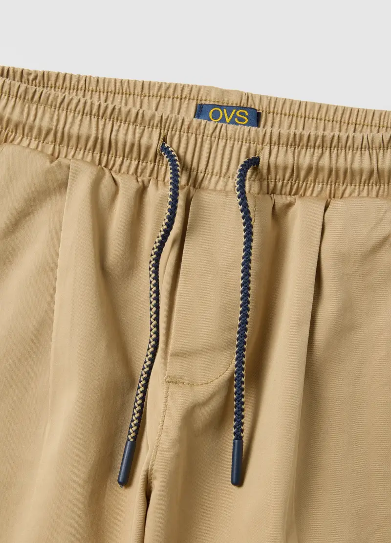 Pantaloni Jogger In Cotone Elasticizzato Beige Da Bambino, Beige miniatura 3
