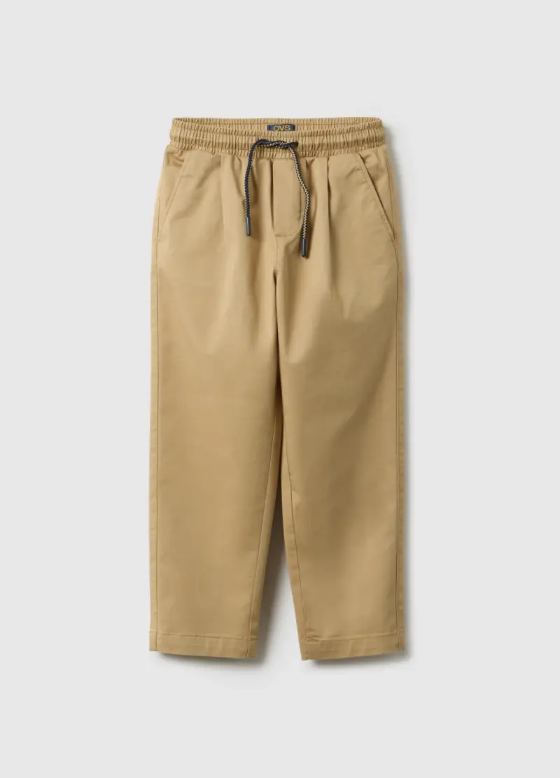 Pantaloni Jogger In Cotone Elasticizzato Beige Da Bambino, Beige