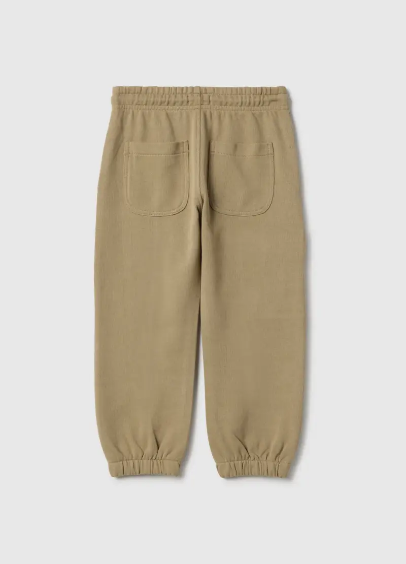 Pantaloni Jogger In Misto Cotone Beige Da Bambino Regular Fit Con Elastico, Beige miniatura 2