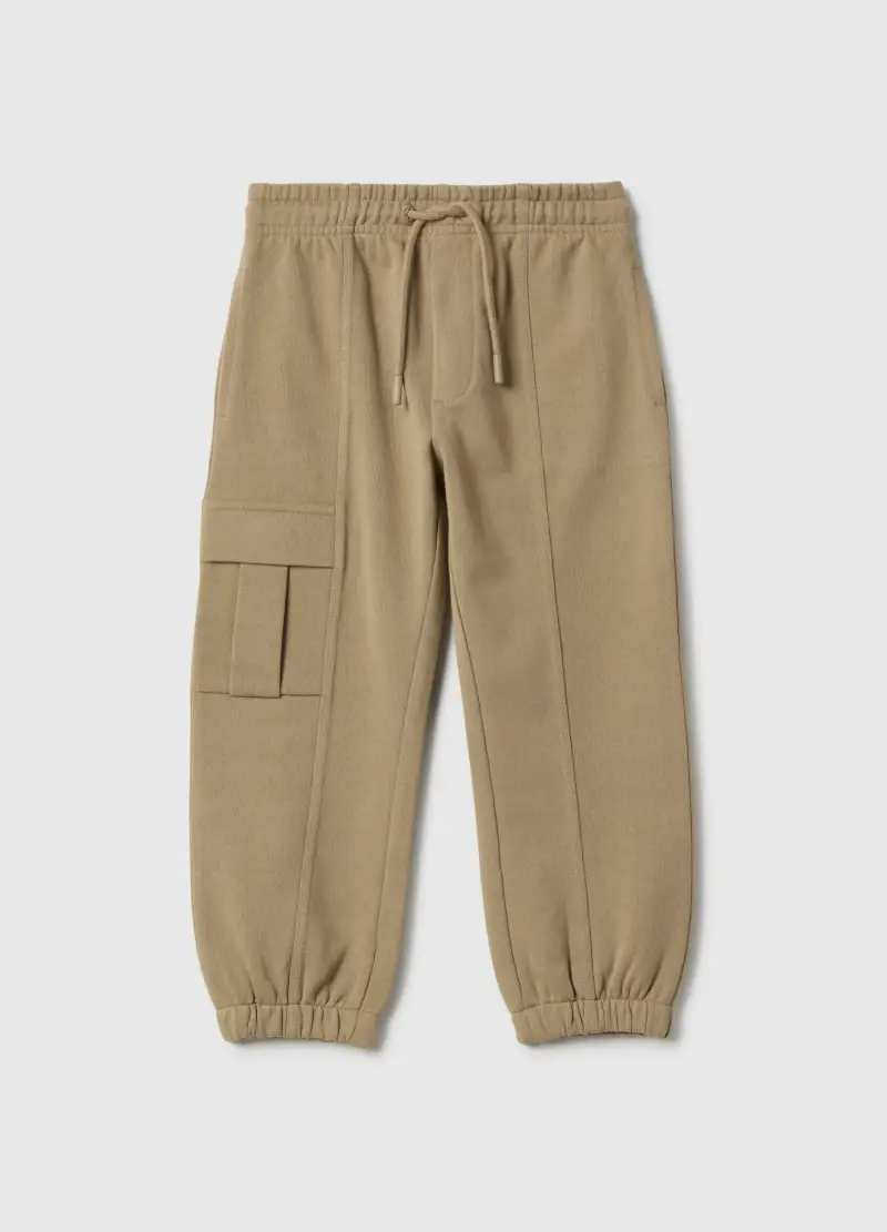Pantaloni Jogger In Misto Cotone Beige Da Bambino Regular Fit Con Elastico, Beige