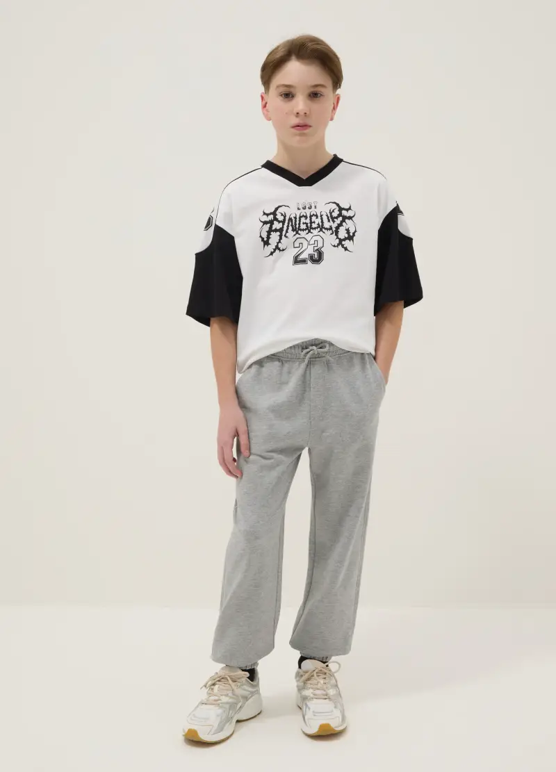 Pantaloni Jogger In Misto Cotone E Viscosa Grigi Da Ragazzo Regular Fit, Bambino, Grigio