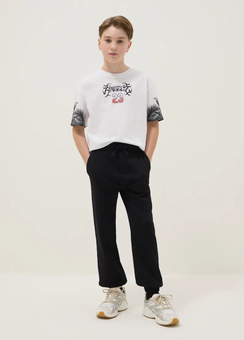 Pantaloni Jogger In Misto Cotone E Viscosa Neri Da Ragazzo Regular Fit, Bambino, Nero