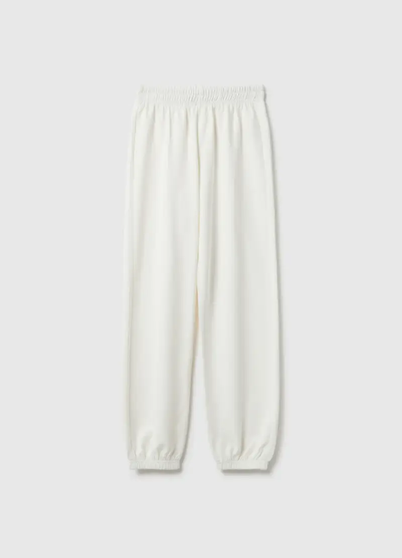Pantaloni Jogger In Puro Cotone Bianco Da Ragazza Regular Fit, Bambina, Bianco