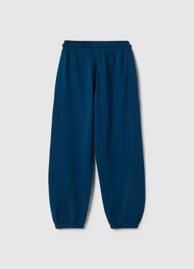 Pantaloni Jogger In Puro Cotone Blu Da Bambino Regular Fit Con Patch, Blu miniatura 2