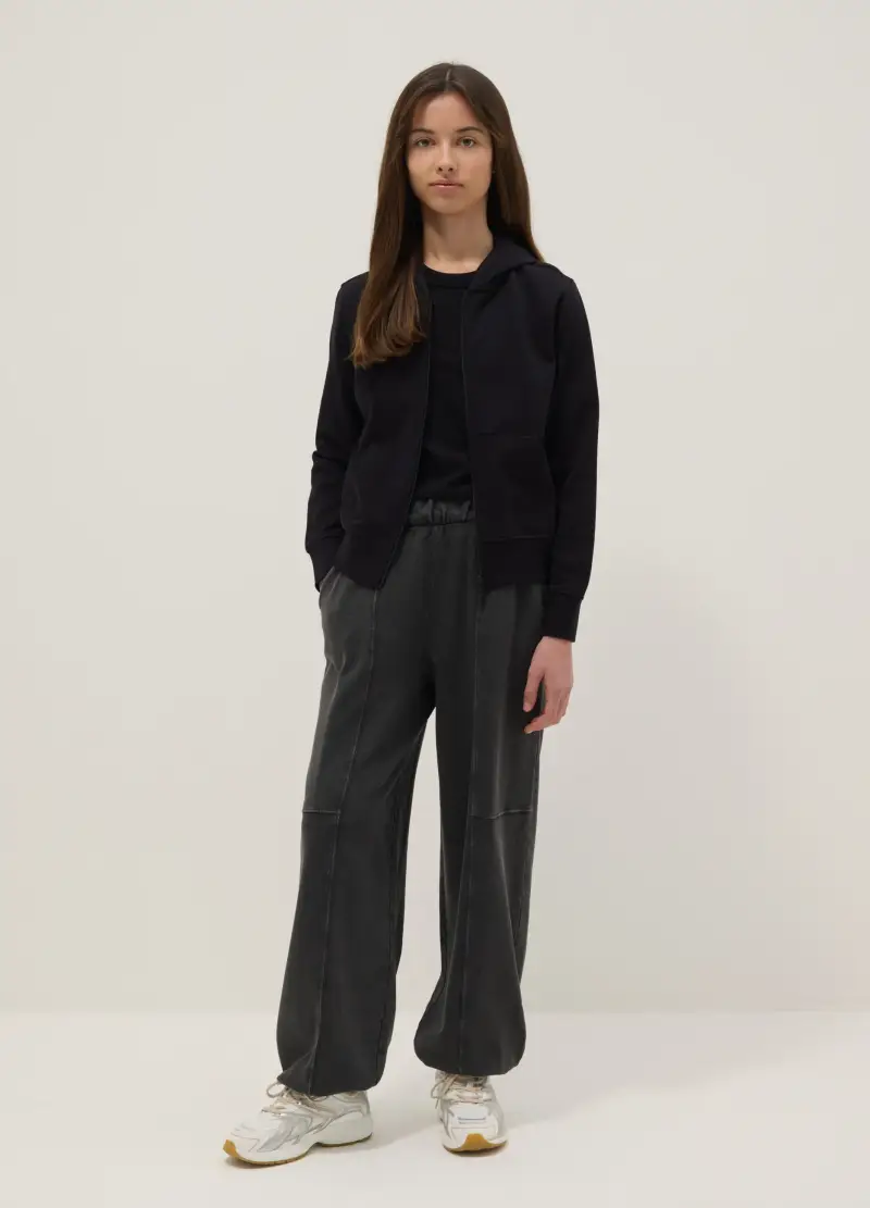 Pantaloni Jogger In Puro Cotone Grigio Da Ragazza Oversize Fit, Bambina, Grigio