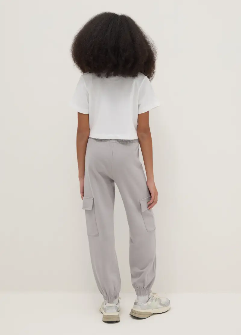 Pantaloni Jogger In Puro Cotone Grigio Da Ragazza Regular Fit, Bambina, Grigio miniatura 2