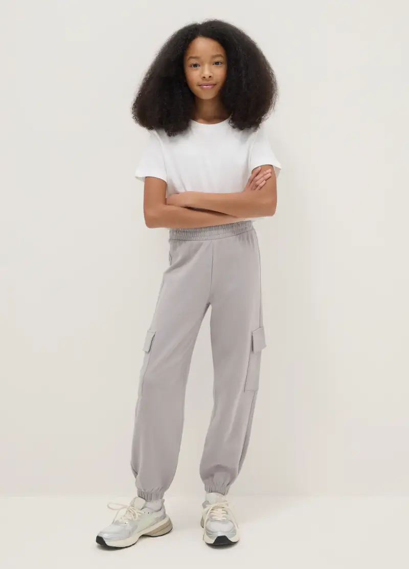 Pantaloni Jogger In Puro Cotone Grigio Da Ragazza Regular Fit, Bambina, Grigio