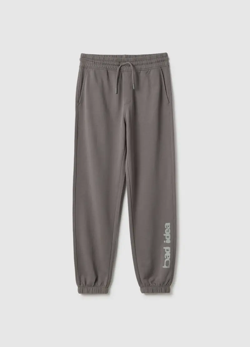 Pantaloni Jogger In Puro Cotone Grigio Da Ragazzo Regular Fit, Bambino, Grigio
