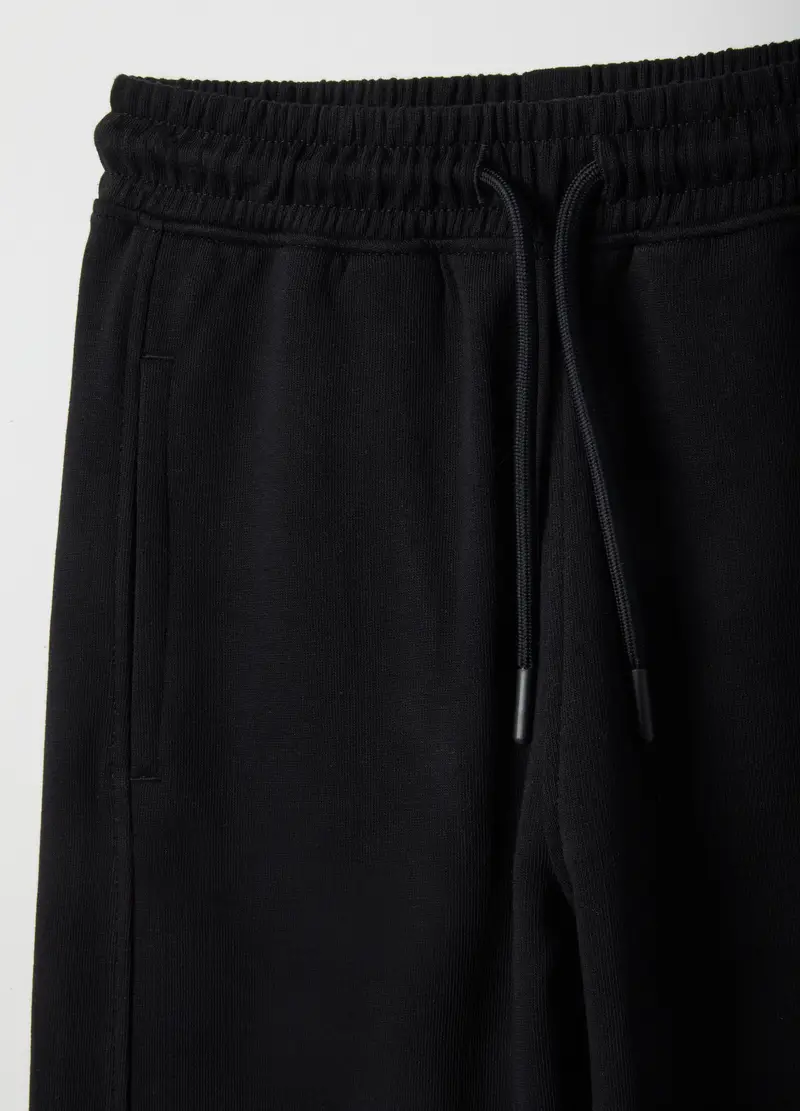 Pantaloni Jogger In Puro Cotone Nero Da Bambino Regular Fit Con Patch, Nero miniatura 3