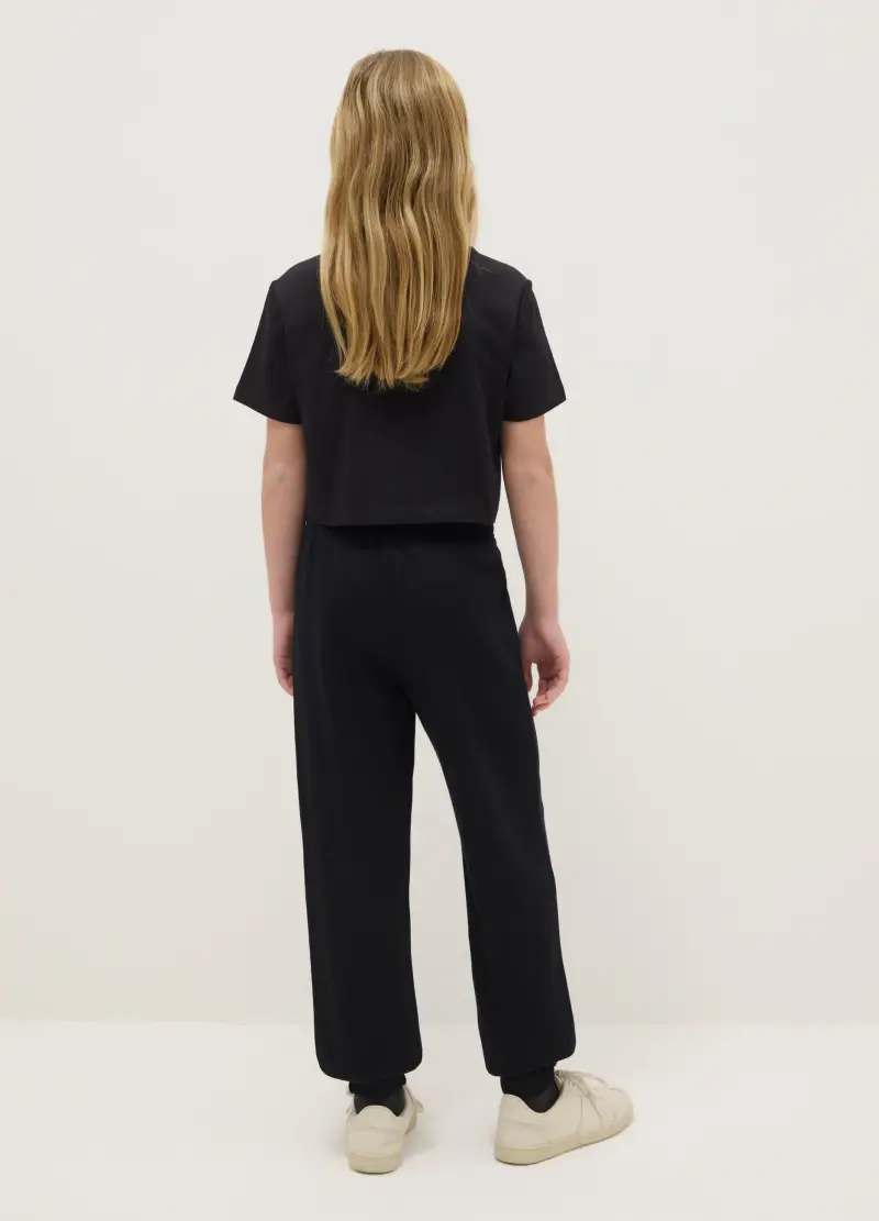 Pantaloni Jogger In Puro Cotone Nero Da Ragazza Regular Fit, Bambina, Nero miniatura 2
