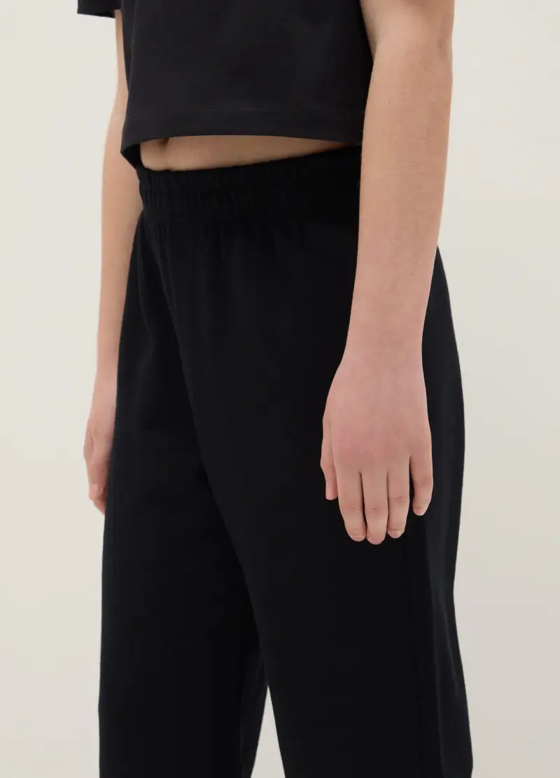 Pantaloni Jogger In Puro Cotone Nero Da Ragazza Regular Fit, Bambina, Nero miniatura 3