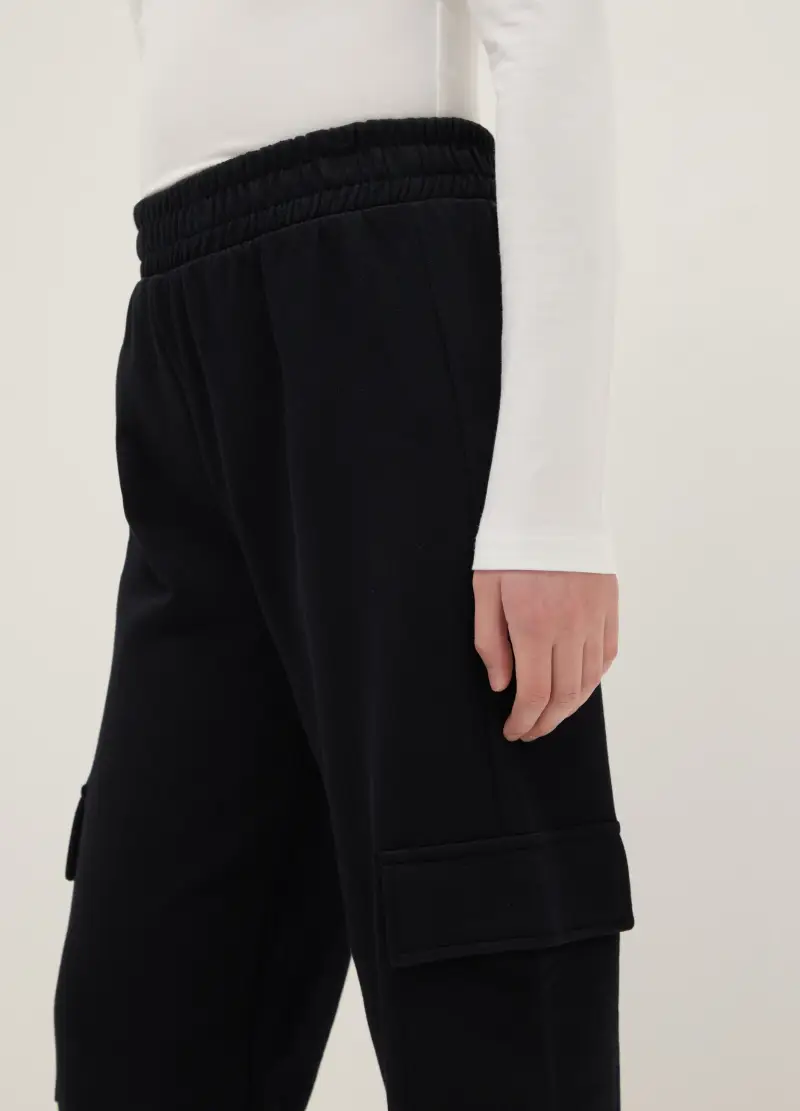 Pantaloni Jogger In Puro Cotone Nero Da Ragazza Regular Fit, Bambina, Nero miniatura 3