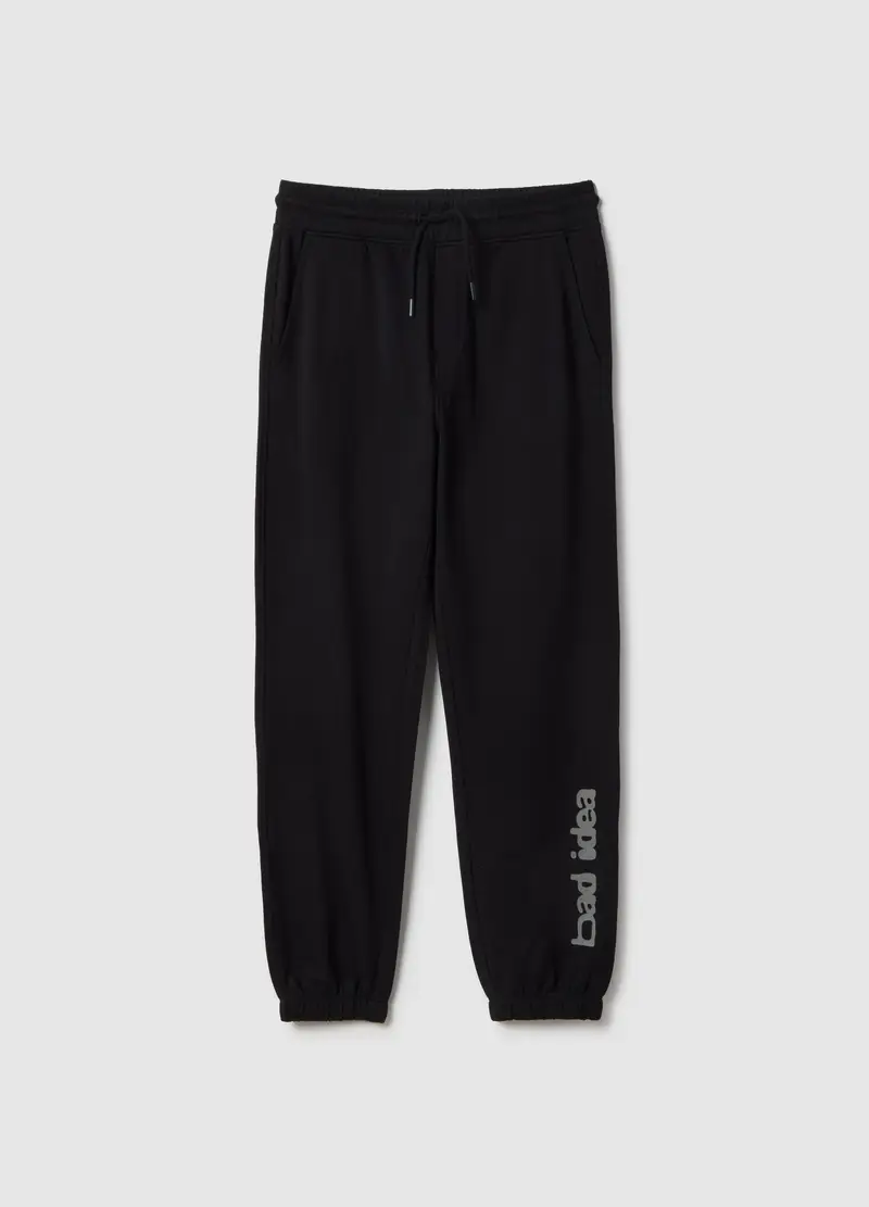 Pantaloni Jogger In Puro Cotone Nero Da Ragazzo Regular Fit, Bambino, Nero