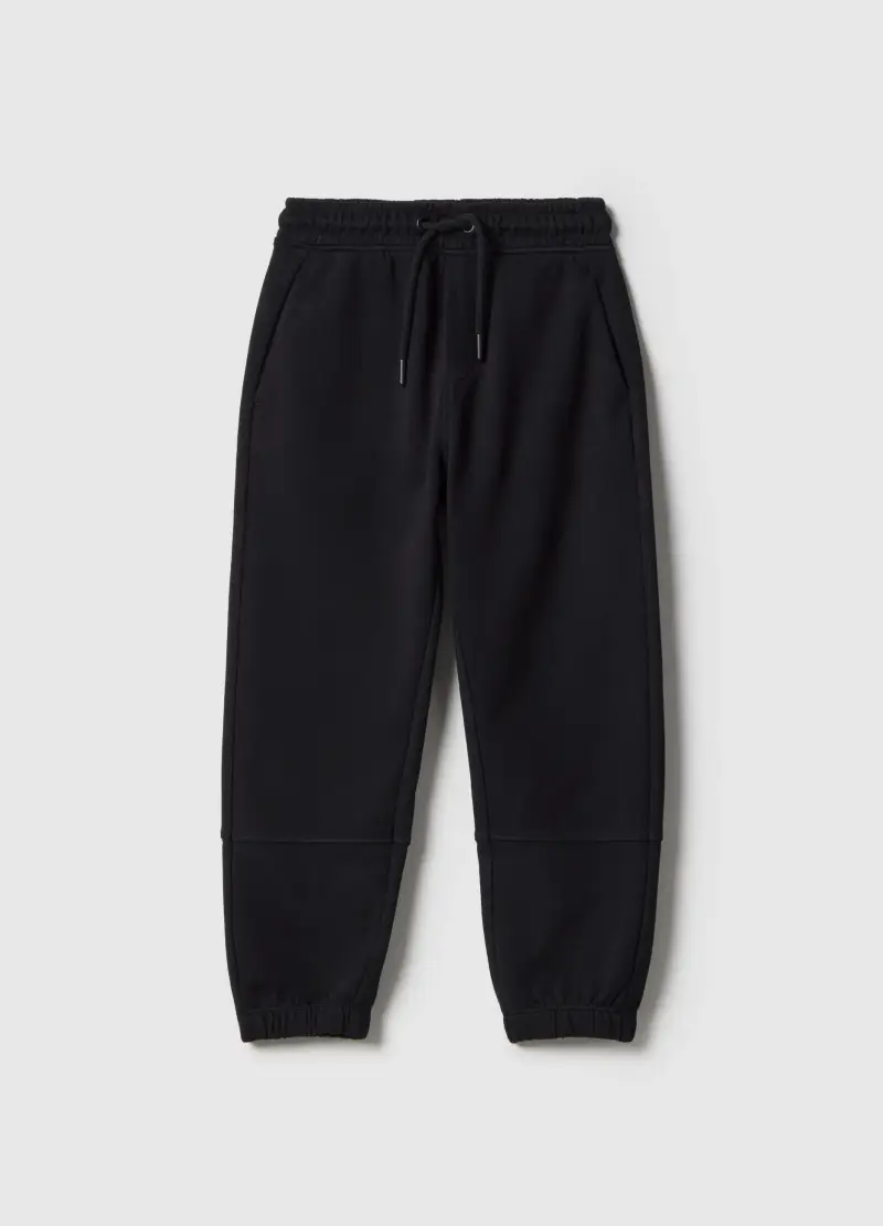 Pantaloni Jogger Neri Da Bambino In Puro Cotone Regular Fit, Nero