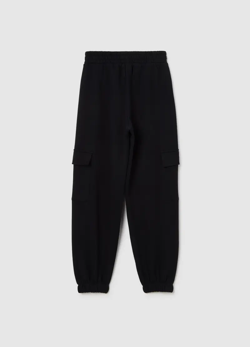 Pantaloni Jogger Neri Da Ragazza In Puro Cotone Relaxed Fit, Bambina, Nero miniatura 2