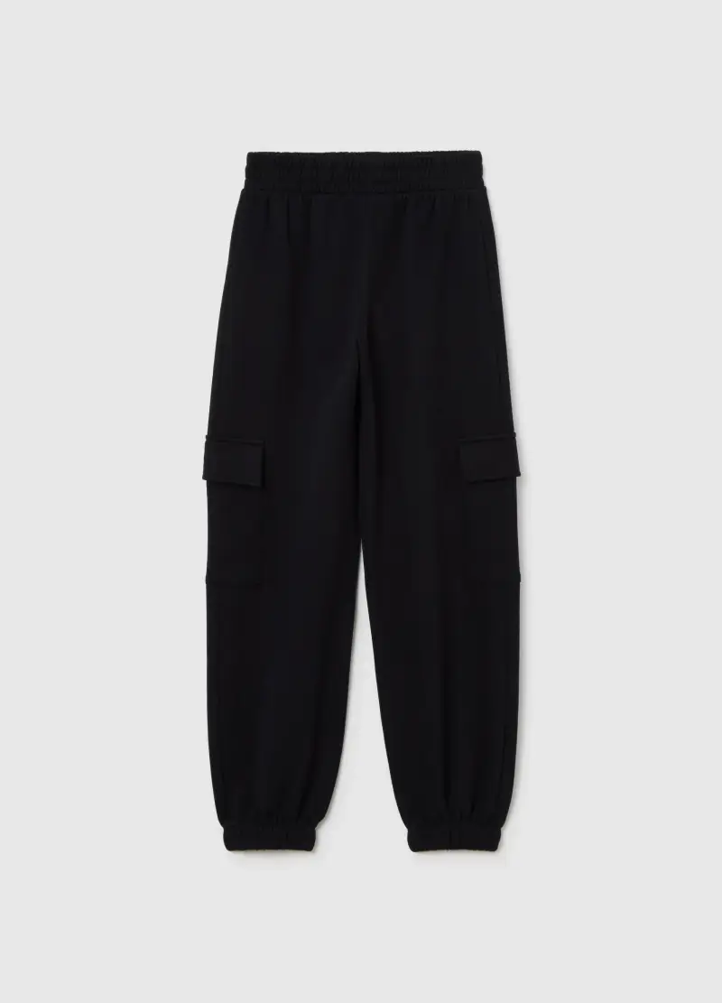 Pantaloni Jogger Neri Da Ragazza In Puro Cotone Relaxed Fit, Bambina, Nero