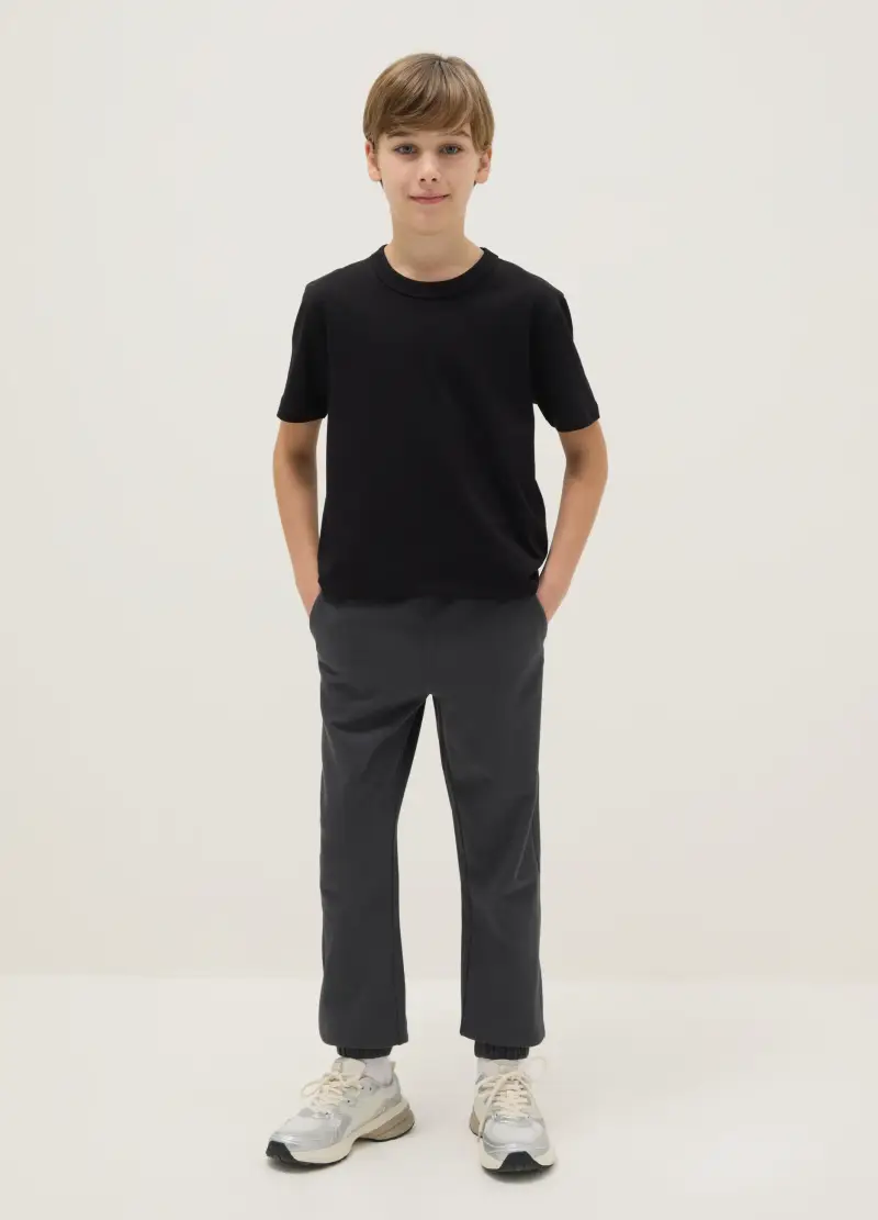 Pantaloni Jogger Neri Da Ragazzo In Puro Cotone Regular Fit, Bambino, Nero