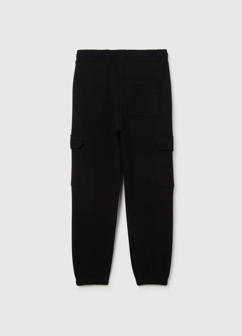 Pantaloni Jogger Neri Da Ragazzo In Puro Cotone Vestibilità Relaxed, Bambino, Nero miniatura 2