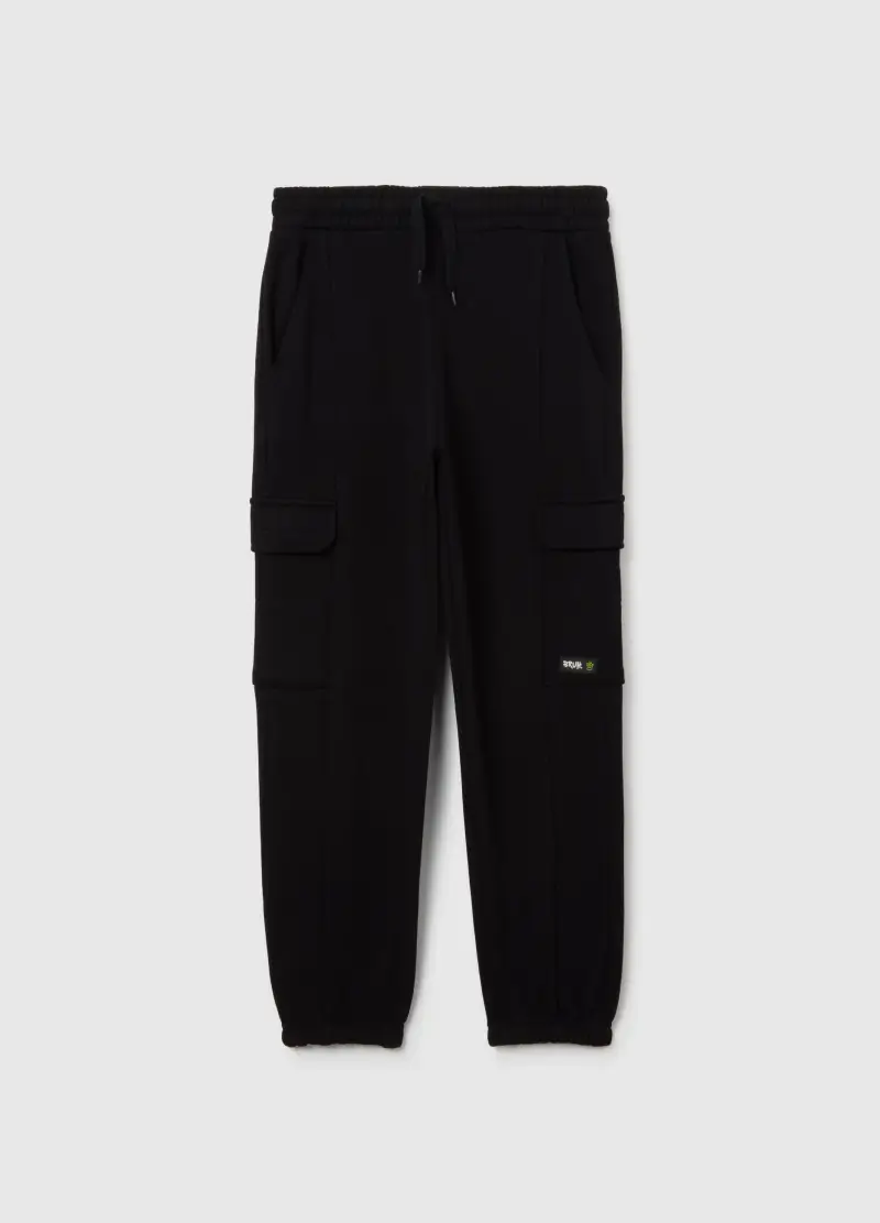 Pantaloni Jogger Neri Da Ragazzo In Puro Cotone Vestibilità Relaxed, Bambino, Nero
