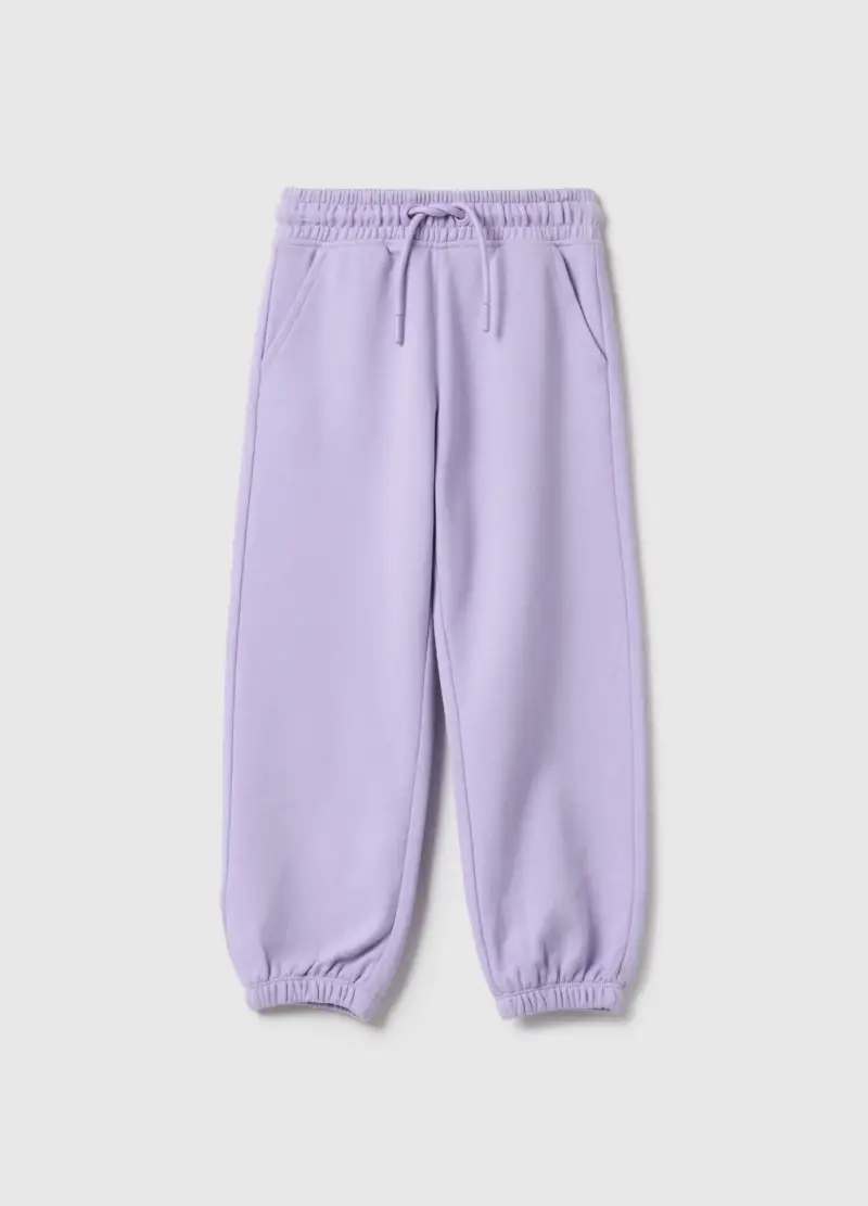 Pantaloni Jogger Viola Da Bambina In Puro Cotone Regular Fit, Viola