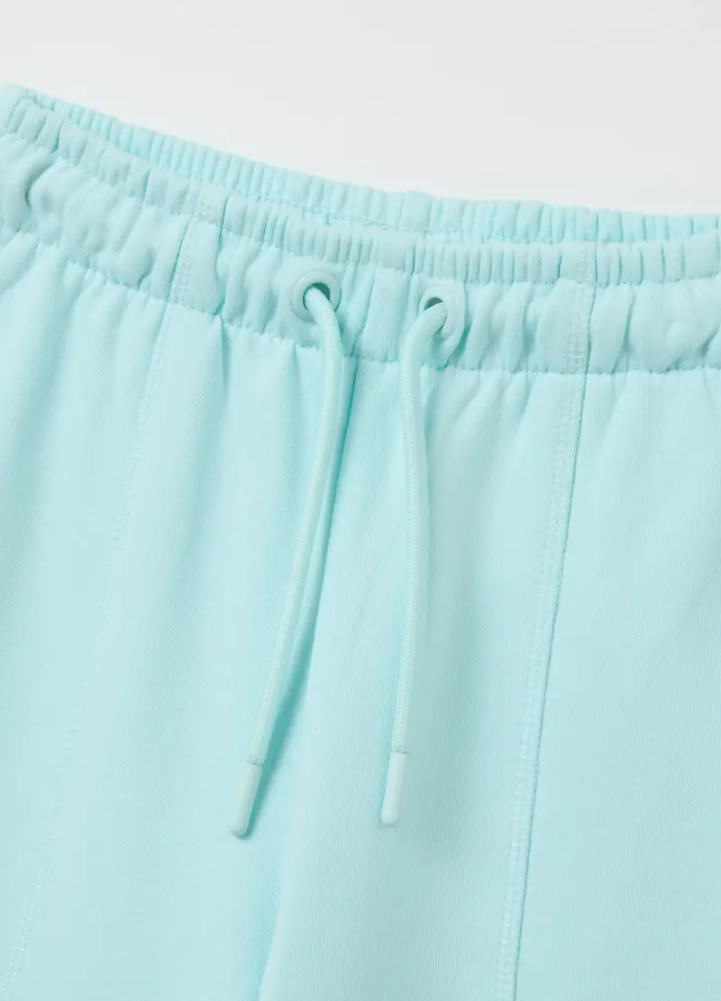Pantaloni Jogger Wide Leg Azzurri Da Bambina In Puro Cotone, Azzurro miniatura 3