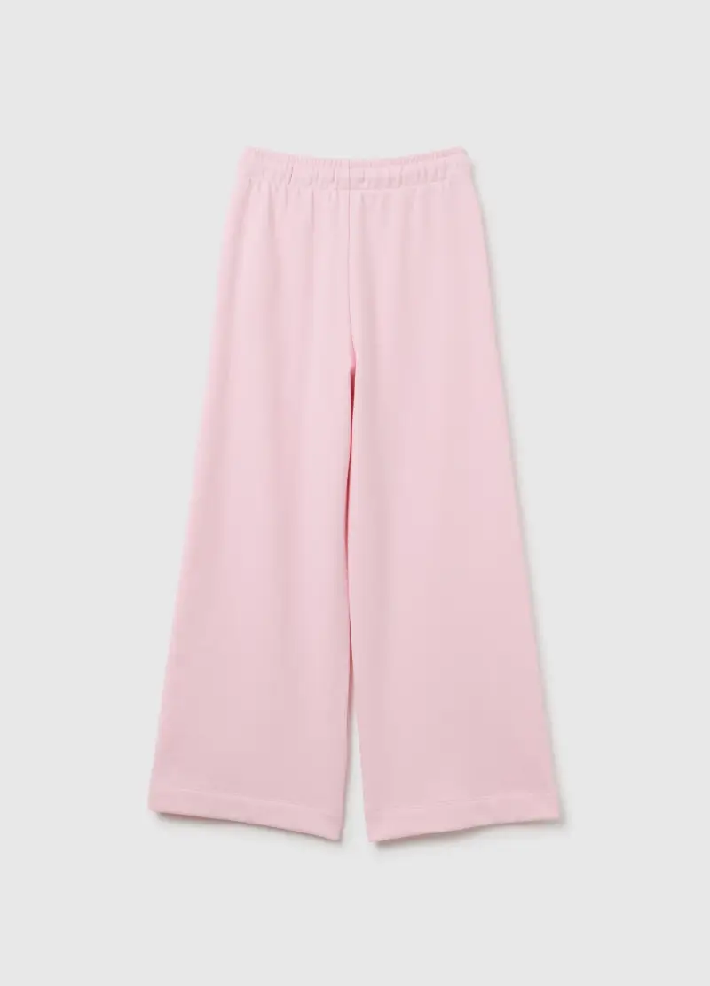 Pantaloni Jogger Wide Leg Rosa Da Bambina In Puro Cotone, Rosa miniatura 2