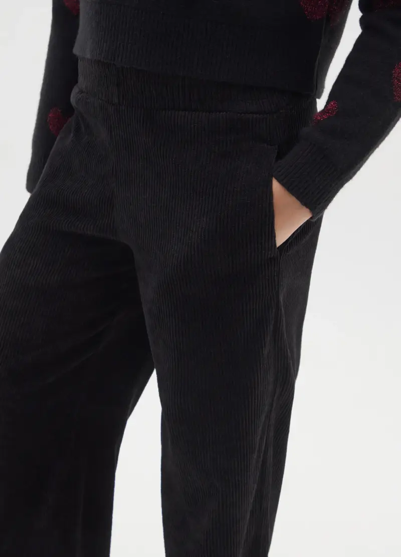 Pantaloni Neri Da Ragazza In Velluto A Coste Relaxed Fit, Bambina, Nero miniatura 3