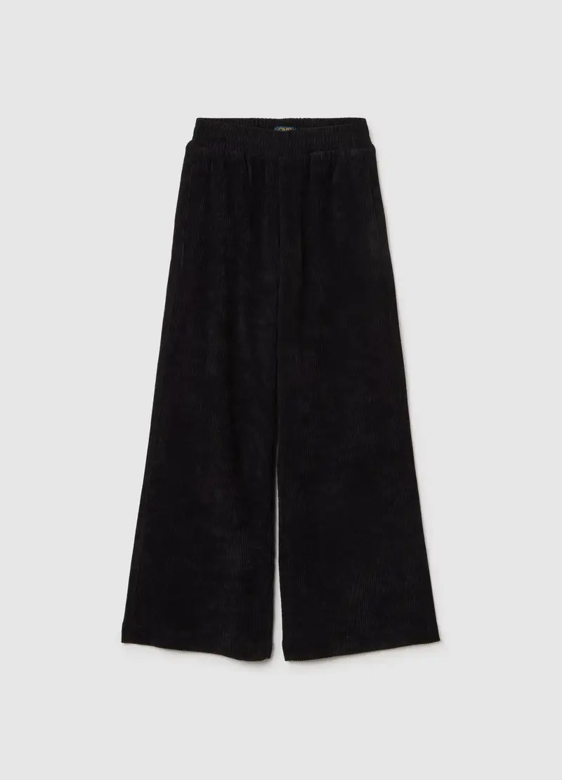 Pantaloni Neri Da Ragazza In Velluto A Coste Relaxed Fit, Bambina, Nero