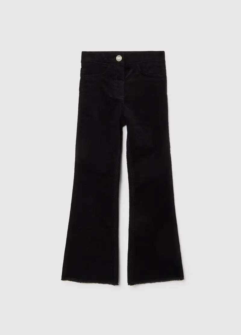 Pantaloni Neri Flare In Cotone Elasticizzato, Bambina, Nero