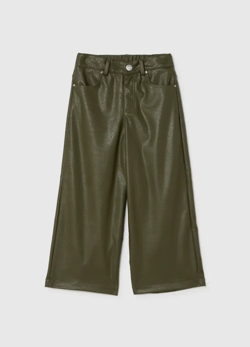 Pantaloni Verde In Finta Pelle, Bambina, Verde