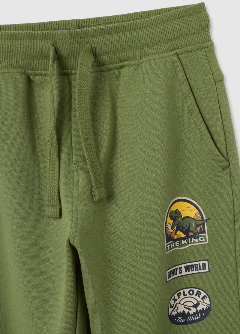 Pantaloni Verdi Da Bambino In Puro Cotone Regular Fit Con Stampe, Verde miniatura 3