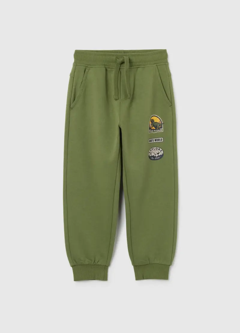 Pantaloni Verdi Da Bambino In Puro Cotone Regular Fit Con Stampe, Verde
