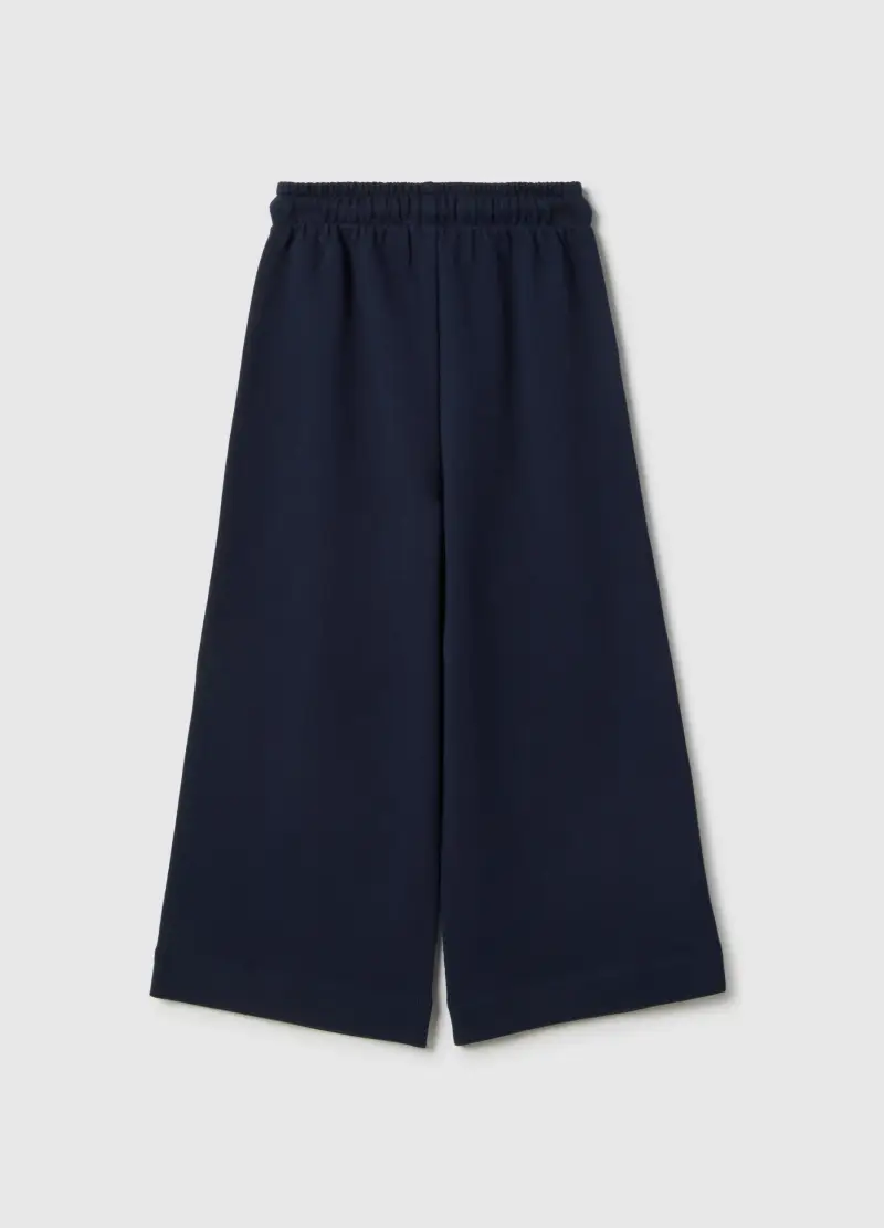 Pantaloni Wide Leg Da Bambina In Puro Cotone Blu, Blu miniatura 2