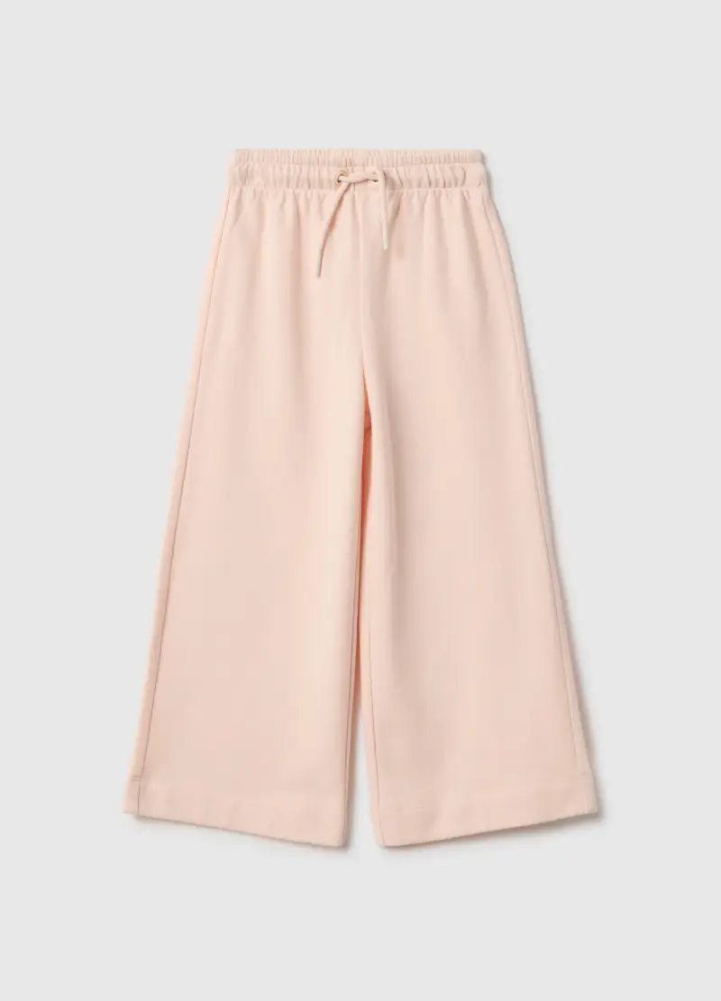 Pantaloni Wide Leg Da Bambina In Puro Cotone Rosa, Rosa