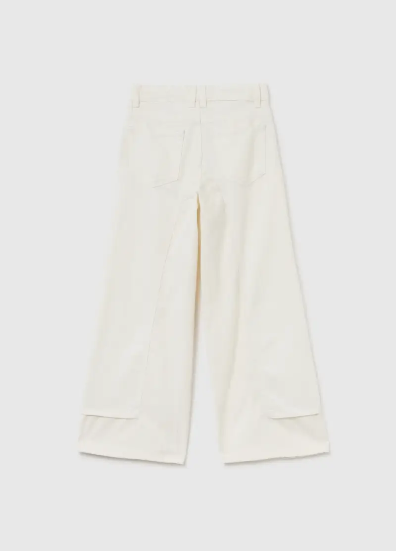 Pantaloni Wide Leg Da Ragazza In Puro Cotone Bianchi, Bambina, Bianco miniatura 2